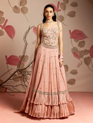 Dusty pink corset and embellished lehenga set