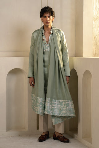 Mint green linen silk kurta set with dupatta