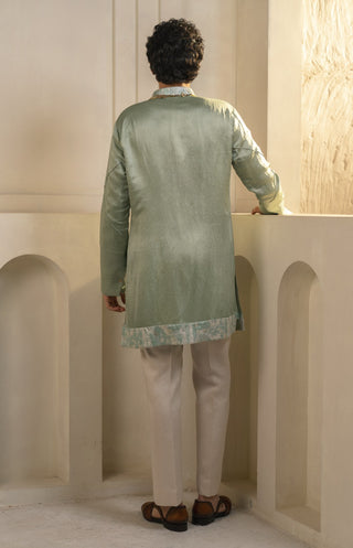 Mint green linen silk kurta set with dupatta