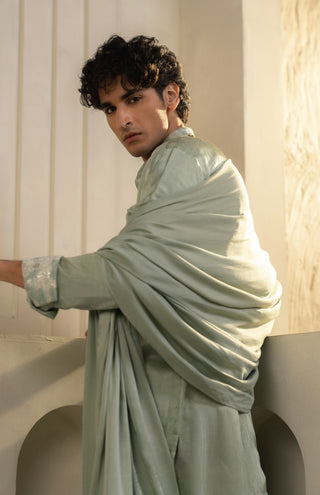 Mint green linen silk kurta set with dupatta