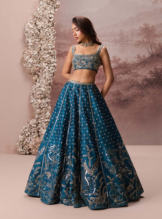 Teal blue elara lehenga set