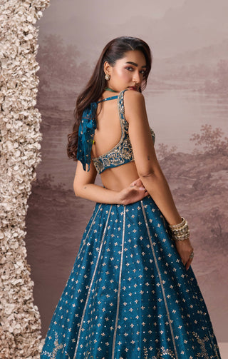 Teal blue elara lehenga set