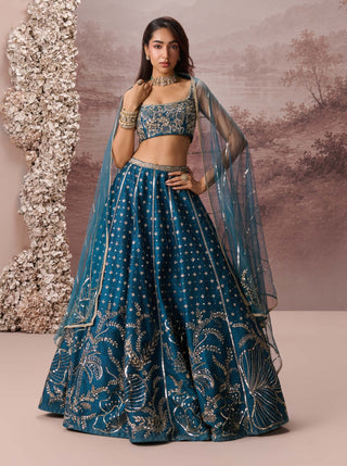 Teal blue elara lehenga set