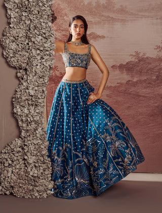 Teal blue elara lehenga set