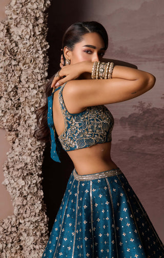 Teal blue elara lehenga set