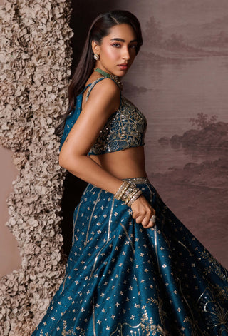 Teal blue elara lehenga set