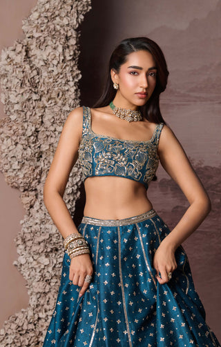 Teal blue elara lehenga set