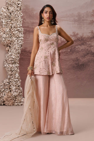 Pink flora sharara set