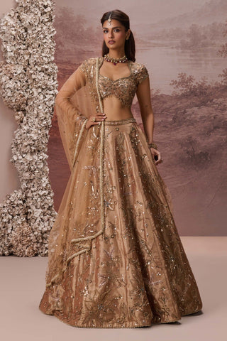 Bronze gold zariya lehenga set