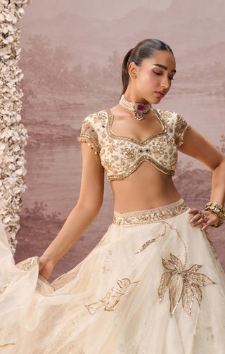 Off-white gold elaria lehenga set