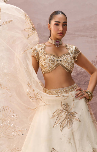 Off-white gold elaria lehenga set