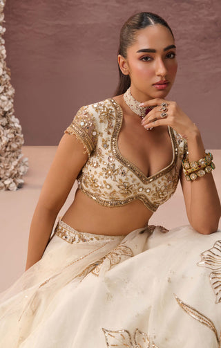 Off-white gold elaria lehenga set