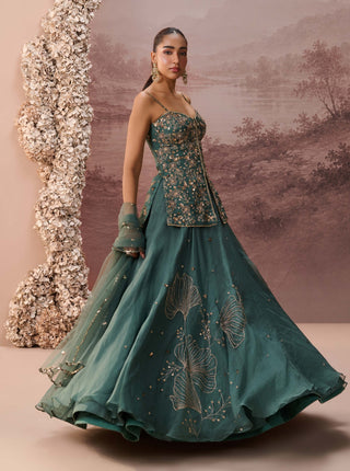 Deep green serathine lehenga set