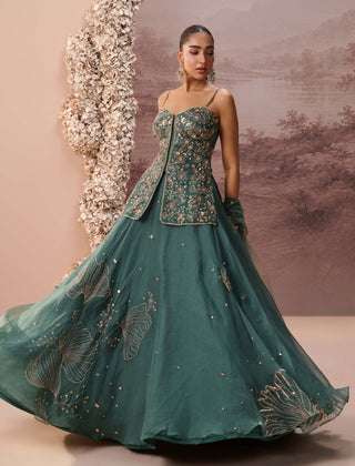 Deep green serathine lehenga set