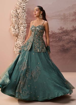 Deep green serathine lehenga set