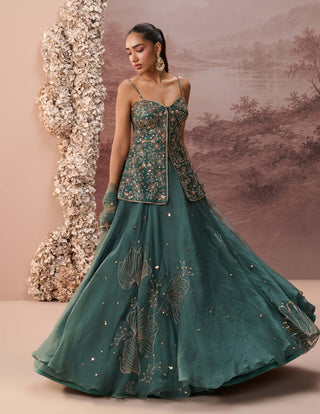 Deep green serathine lehenga set