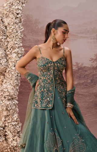 Deep green serathine lehenga set