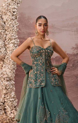 Deep green serathine lehenga set