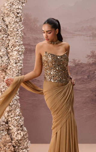 Golden kanak drape sari and corset