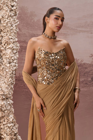 Golden kanak drape sari and corset