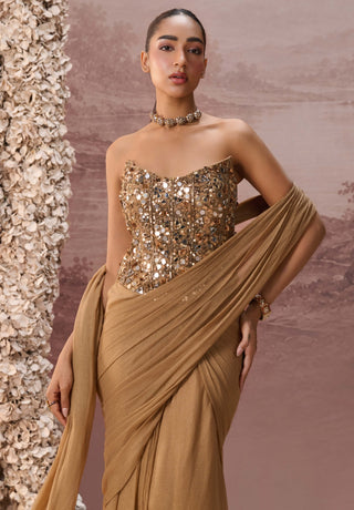 Golden kanak drape sari and corset