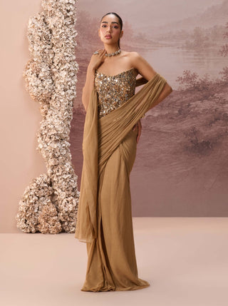 Golden kanak drape sari and corset