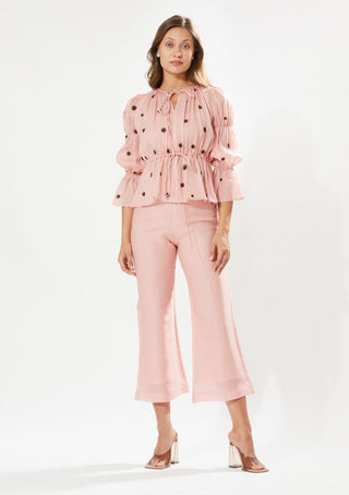 Meadow-Chloe Blush Pink Blouse And Pant Set-INDIASPOPUP.COM