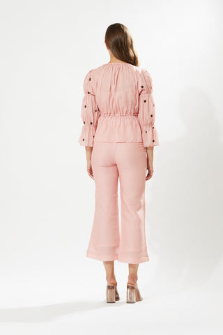 Meadow-Chloe Blush Pink Blouse And Pant Set-INDIASPOPUP.COM