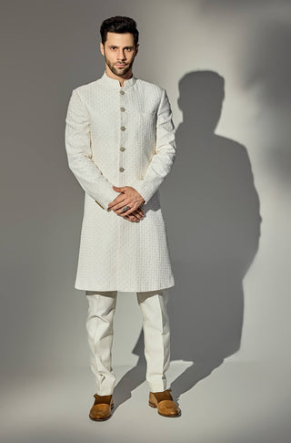 Off-white thread work achkan and pants