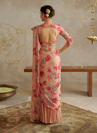 Blush Rose Sharara Sari Set by Chhavvi Aggarwal available on Indiaspopup.com