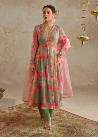 Jade Rose Anarkali Set by Chhavvi Aggarwal available on Indiaspopup.com