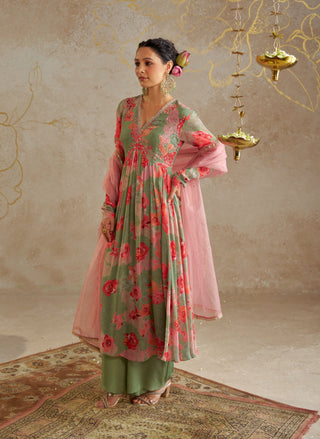 Jade Rose Anarkali Set by Chhavvi Aggarwal available on Indiaspopup.com