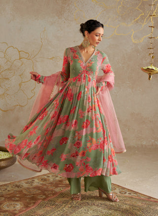 Jade Rose Anarkali Set by Chhavvi Aggarwal available on Indiaspopup.com