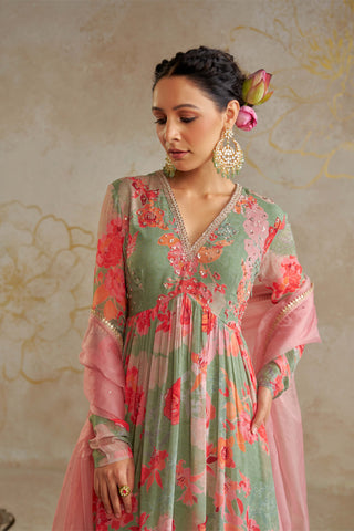 Jade Rose Anarkali Set by Chhavvi Aggarwal available on Indiaspopup.com