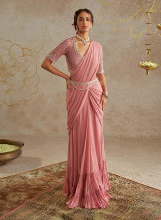 Blush Pink Sari Set by Chhavvi Aggarwal available on Indiaspopup.com