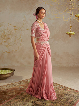 Blush Pink Sari Set by Chhavvi Aggarwal available on Indiaspopup.com