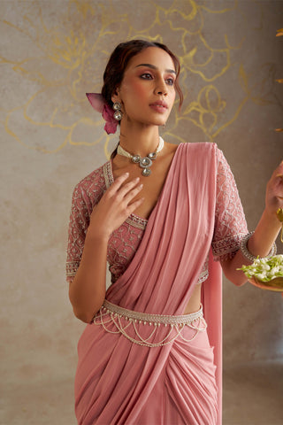 Blush Pink Sari Set by Chhavvi Aggarwal available on Indiaspopup.com