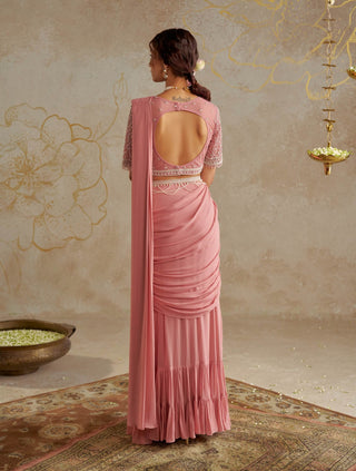 Blush Pink Sari Set by Chhavvi Aggarwal available on Indiaspopup.com