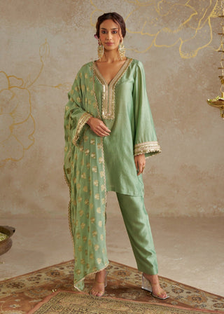 Jade Chanderi Kurta Set by Chhavvi Aggarwal available on Indiaspopup.com