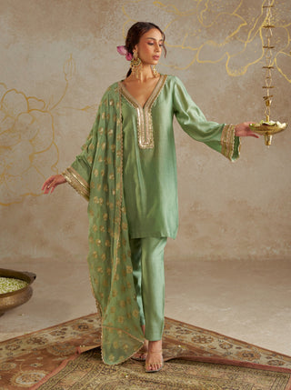 Jade Chanderi Kurta Set by Chhavvi Aggarwal available on Indiaspopup.com