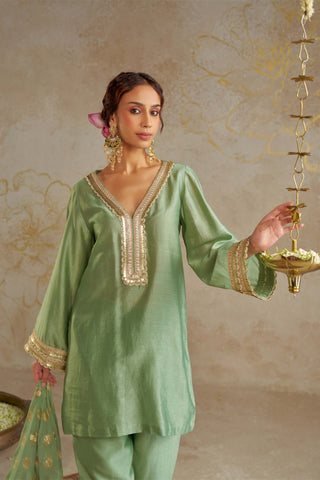 Jade Chanderi Kurta Set by Chhavvi Aggarwal available on Indiaspopup.com