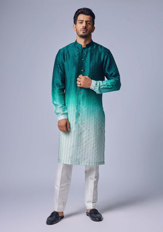 Chatenya Mittal-Sage Green Ombre Kurta And Pants-INDIASPOPUP.COM