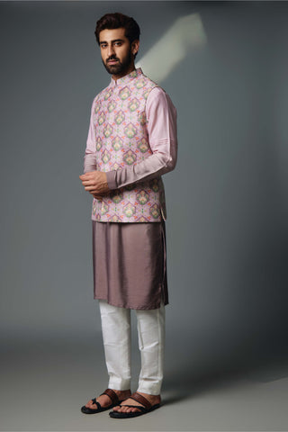 Chatenya Mittal-Grey Floral Nehru Jacket Set-INDIASPOPUP.COM