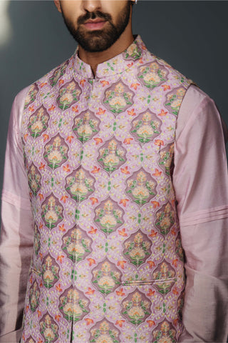 Chatenya Mittal-Grey Floral Nehru Jacket Set-INDIASPOPUP.COM