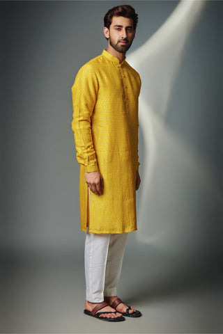 Chatenya Mittal-Mustard Hexagon Kurta And Pant-INDIASPOPUP.COM