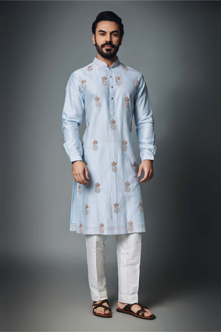 Chatenya Mittal-Light Blue Kurta And Pant-INDIASPOPUP.COM