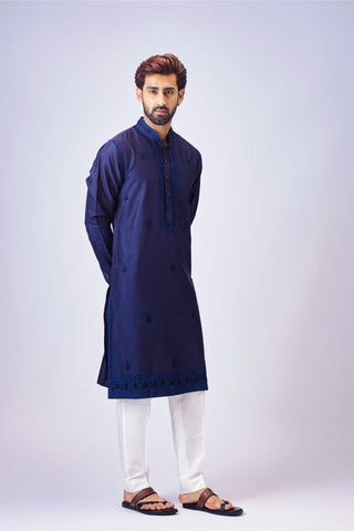 Chatenya Mittal-Navy Blue Kurta And Pant-INDIASPOPUP.COM