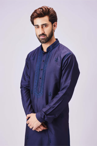 Chatenya Mittal-Navy Blue Kurta And Pant-INDIASPOPUP.COM