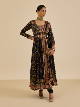 Black and multi pintado anarkali set