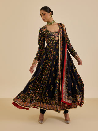 Black and multi pintado anarkali set